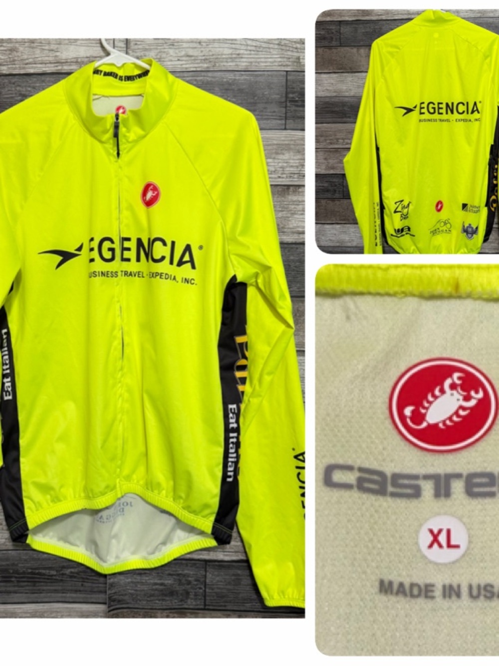 Castelli Full Zip Cycling Shirt Men’s XL Neon Yellow Long Sleeve Lightweight